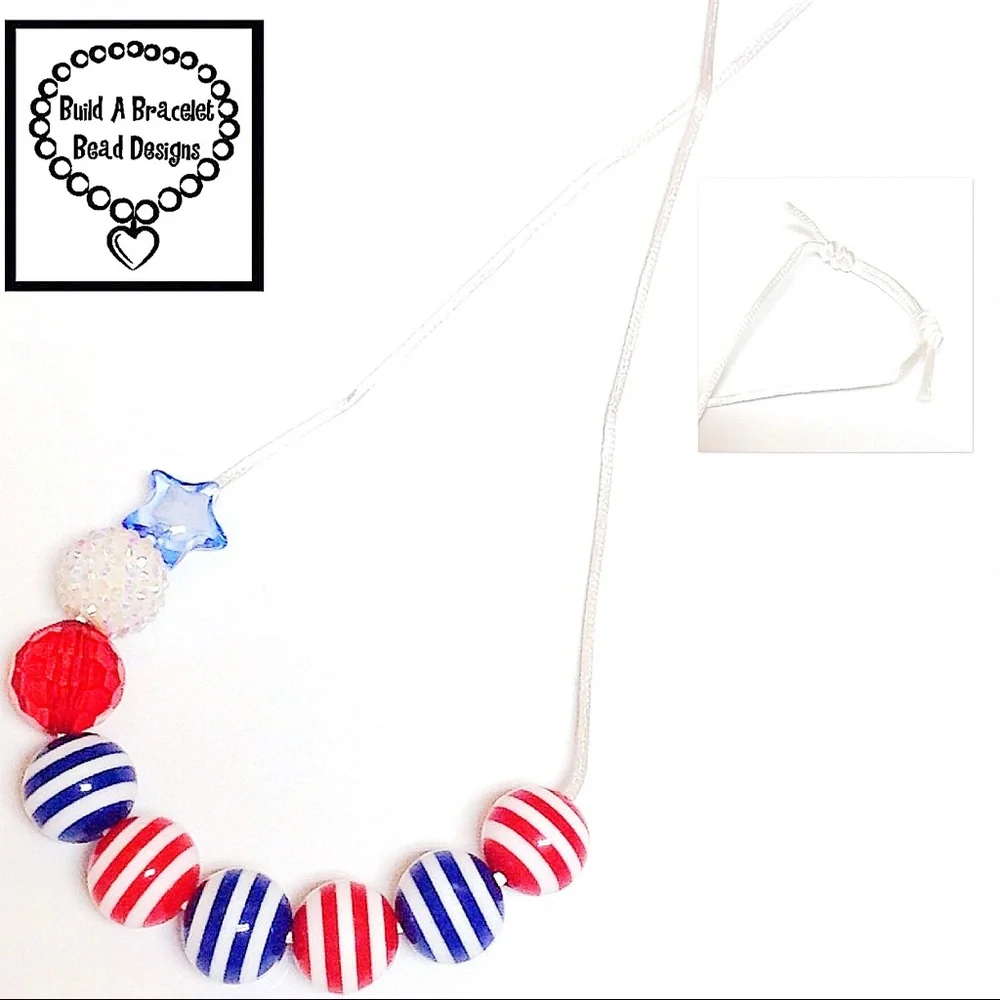 America 250 Handmade Patriotic Star & Stripe Necklace Adjustable Jewelry July 4